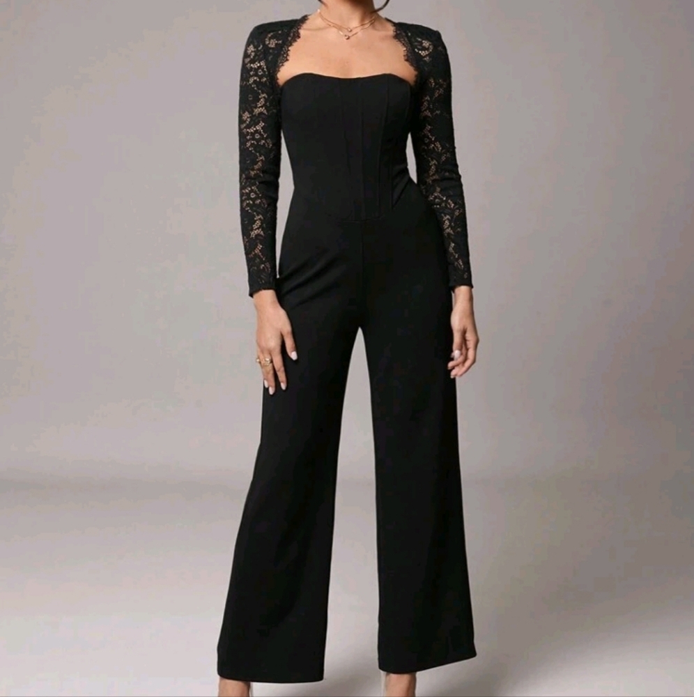 Chic Black Lace Long Sleeve Jumpsuit